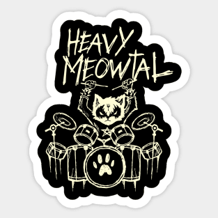 Heavy Metal Headbanger Gift Drummer Cat Playing Drum Meowtal Sticker